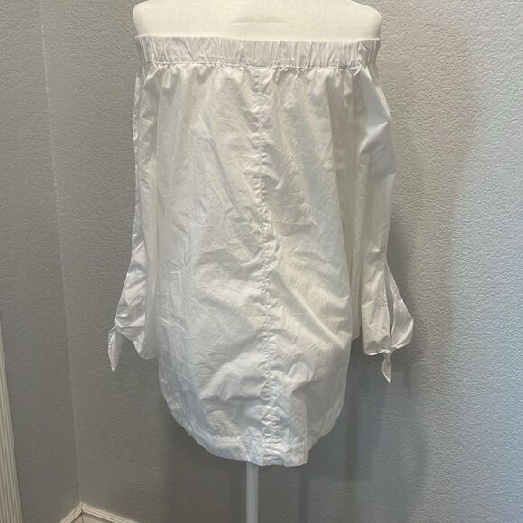 Free People White Show Some Shoulder Cotton Tie Sleeve Off Shoulder Top Small - Picture 7 of 9